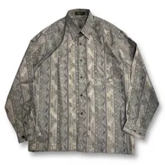 レア【VINTAGE】ジャガード調 総柄 ビンテージシャツ 光沢あり レトロ古着