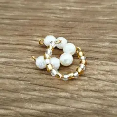 ハンドメイド　イヤーカフ　コットンパール風　ゴールド　シルバー　ビーズ