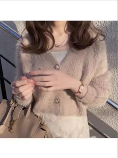 GRL ショート丈パールボタンシャギーニットカーディガン【kz114a】