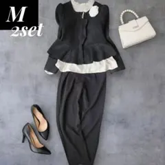 新品 セレモニーママスーツM 黒 ペプラムツイード 卒入学