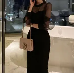 新品 成人式 同窓会パーティードレス お呼ばれ ワンピース 膝丈 黒 冬