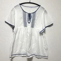 刺繍　ホワイト　半袖　チュニック　古着　カジュアル