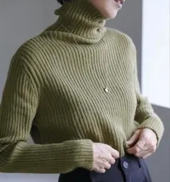 【セレクトモカ】タートルネックリブニットセーター 長袖 ハイネック 春秋