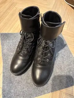 レザー キルティング ショートブーツ