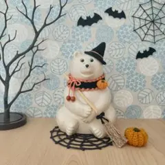 しろくま貯金箱◇ハロウィンセット(カボチャ付きチョーカー)