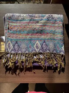 チチカカ風ストール 紫と多色の模様