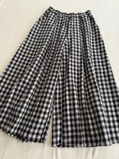 Samansa Mos2 ギンガムチェック タックガウチョパンツ 黒×ベージュ