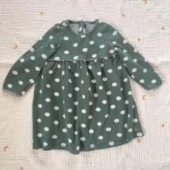 プチバトー　ドット柄長袖ワンピース（グリーン）