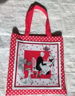 ハンドメイド赤い水玉模様のペタンコバッグ！