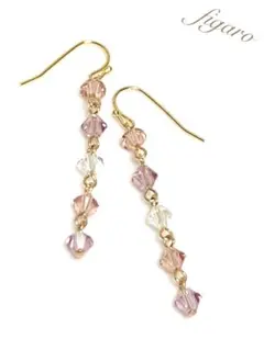 CRYSTAL5連ピアス＊イヤリング  ピンク×紫×透明
