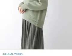 GLOBAL WORK プリーツスカート カーキ　グリーン　ロングスカート