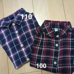 ユニクロ　チェック　シャツ　100 110 　セット　兄弟　姉妹 リンクコーデ