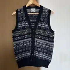 BEAMS F ビームスF カシミヤ100% フェアアイルニットベストSブラック