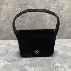 ブラックベルベットハンドバッグ ビジュー付き