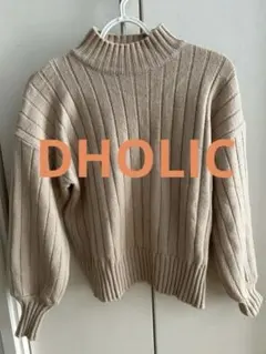 ディーホリック　ピンクベージュ リブ編み タートルセーター