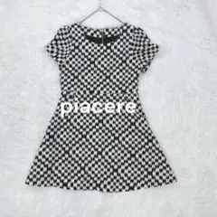 ピアチェーレ♡千鳥格子柄ミニ丈ワンピース Aライン モノトーン 白黒 ガーリー♪