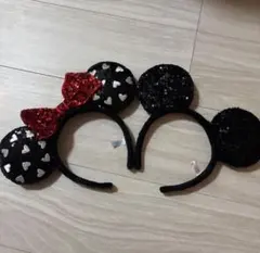 ミッキー・ミニー耳カチューシャ（スパンコール）