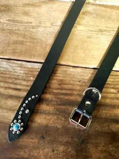 フラワーターコイズ□本革レザーフルスタッズナローベルト☆古着