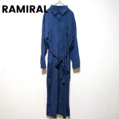 474【ラミラル】 シャツワンピース　ロング丈　長袖　(Ｍ)　光沢感　体系カバー