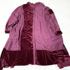 アズノゥアズ オオラカ ベロア×チェック切替 ワンピース ボルドー フリーサイズ