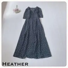 ♢【ドット柄】ヘザー ワンピース ネイビー 半袖 Vネック F