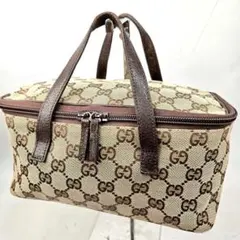 美品 グッチ バニティ ハンドバッグ GGキャンバス レザー