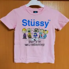 STUSSYスヌーピーPEANUTSコラボ半袖ピンクTシャツM/110cmキッズ