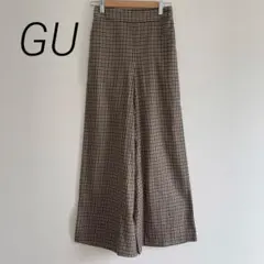 GU★ジーユー　レディース　ブラウンチェックワイドパンツ　秋冬