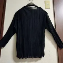 未使用　黒　プリーツ　ハイネック　カットソー　裏地付　二重縫製　Lサイズ