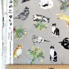 KOKKA コッカ Paper message 猫柄生地　グレー　シーチング