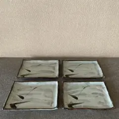 4枚セット　陶芸　皿　角皿　陶器　和食器　額皿　灰釉　鉄絵　茶事　お茶会　手作り