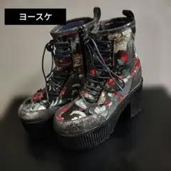 新品　花柄厚底レースアップブーツ　厚底　ヨースケ