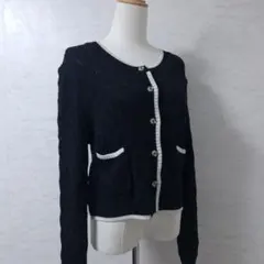 H&M ケーブル編み バイカラー カーディガン クラシック ブラック