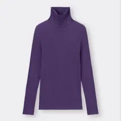 GU レディースS紫　スタイルヒートリブタートルネック長袖Tシャツ