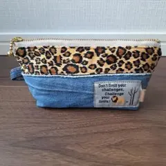 デニムリメイクポーチ☆マルチポーチ☆シガレットポーチ☆レオパード