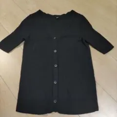 UNIQLO Vネック 半袖 カーディガン ブラック L
