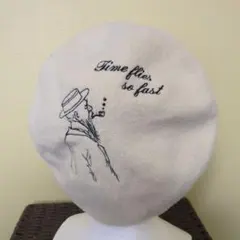 カシラ　おじさんベレー　クリーム ベレー帽 刺繍付き