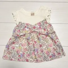 プティマイン 90cm チュニック ドッキング ノースリーブ 花柄