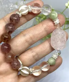 ストロベリークォーツローズクォーツ人魚南瓜天珠ブレスレット　天然石　水晶