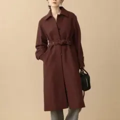 ビューティーアンドユース メルトンステンカラーロングコート ボルドー S