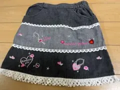 メゾピアノ120ビジュー付き刺繍フリルスカート綿100 レトロのサムネイル