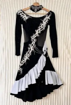 USED】【ナカガワ】SMサイズ 黒×青/スワロ/ラテンドレス 社交