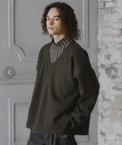 ディープVネックニットスウェット/ニットパンツ上下Mサイズ　カーキ