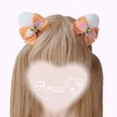 2個入り/天使の羽/猫耳ヘアクリップ/オレンジ/推しカラー/推し活/量産型