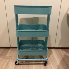 【廃盤】【組立済み配送】IKEA ロースコグ　ワゴン　ターコイズ