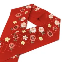 ☆新品未使用☆振袖・成人式・結婚式・袴　赤系桜模様刺繍入り半衿　半襟　70