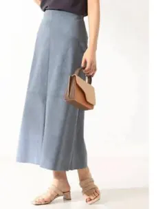 Demi-Luxe BEAMS 日本製 エコスエードスカート　ブルー　スリッド