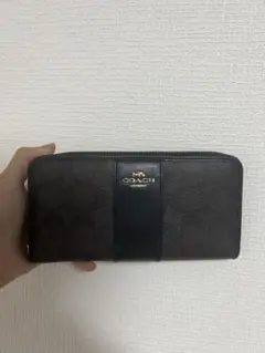 COACH レザー長財布 ブラウン/ネイビー