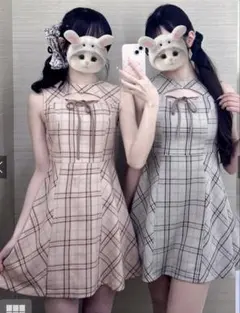 【GRL】チェック柄フロントオープンノースリーブミニワンピース