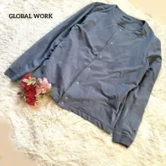 グローバルワーク　青系ボタンカーディガン　羽織 　ロゴ　シンプル　カジュアル　M